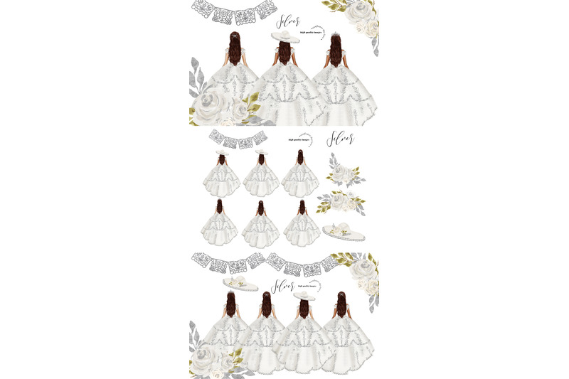 elegant-silver-princess-quinceanera-clipart-silver-glitter-dresses