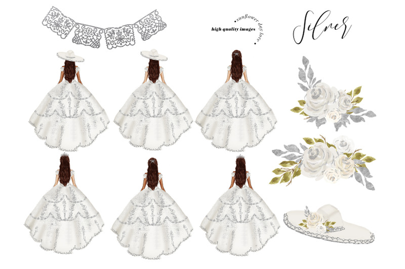 elegant-silver-princess-quinceanera-clipart-silver-glitter-dresses