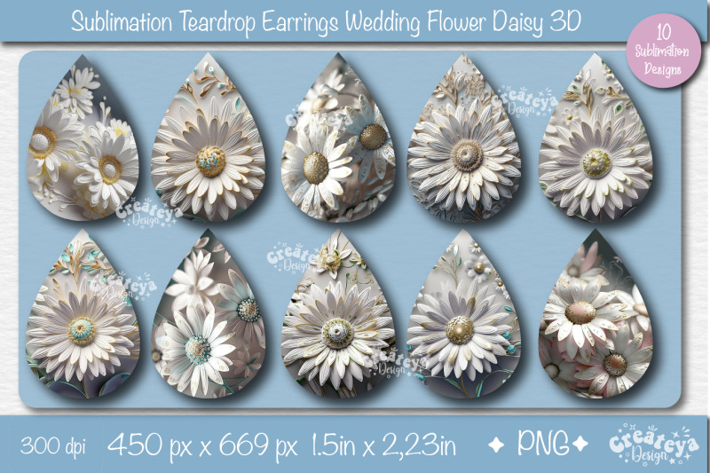 3d-earrings-sublimation-teardrop-earring-3d-daisy-3d-wedding-floral