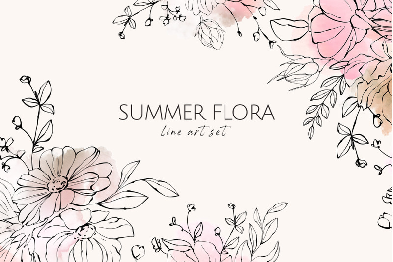 summer-flora-line-art-set