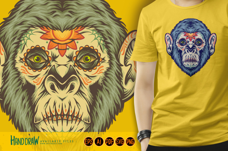 santa-muerte-monkey-head-sugar-skull-illustrations