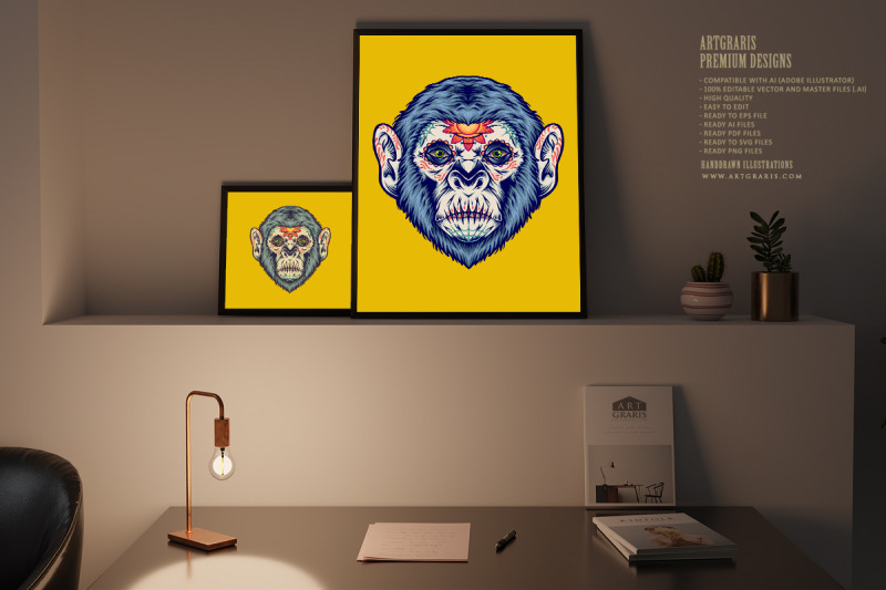 santa-muerte-monkey-head-sugar-skull-illustrations