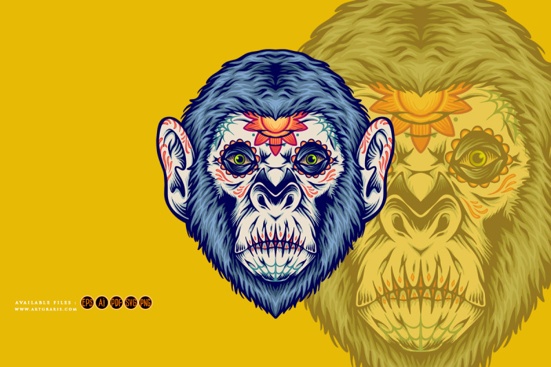 santa-muerte-monkey-head-sugar-skull-illustrations