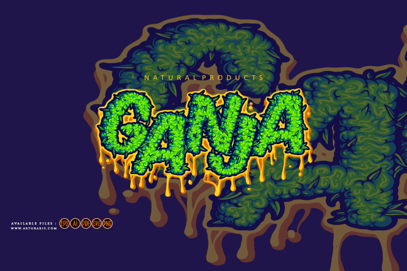 ganja-lettering-word-with-melted-flower-buds-letter-illustrations