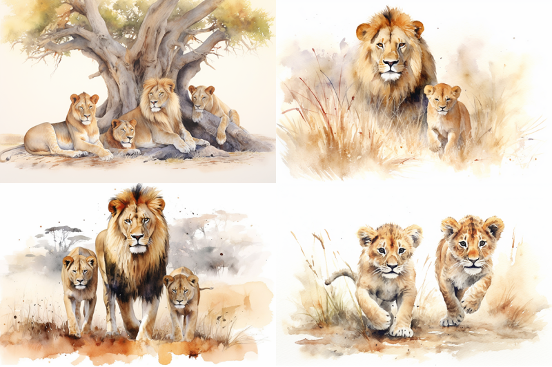 roaring-beauty-lion-watercolor-collection