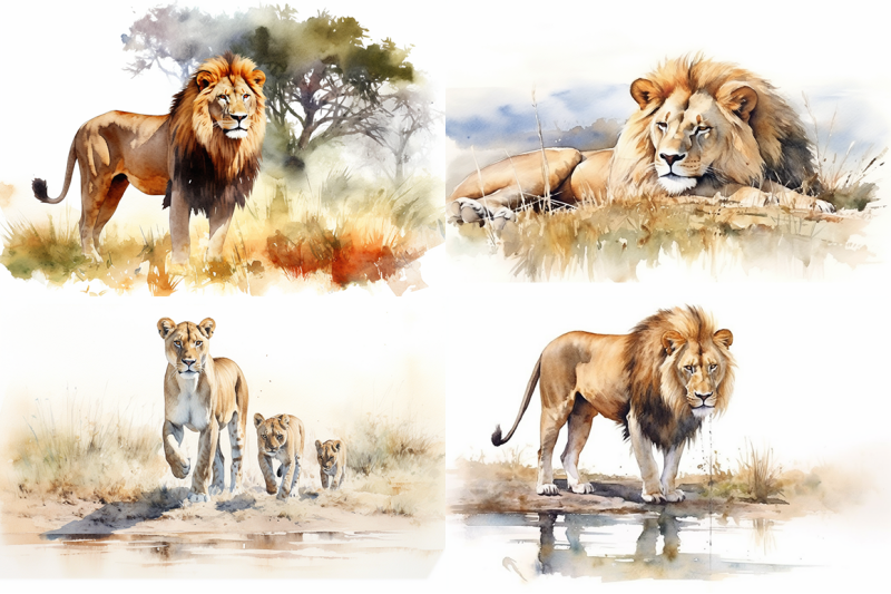 roaring-beauty-lion-watercolor-collection