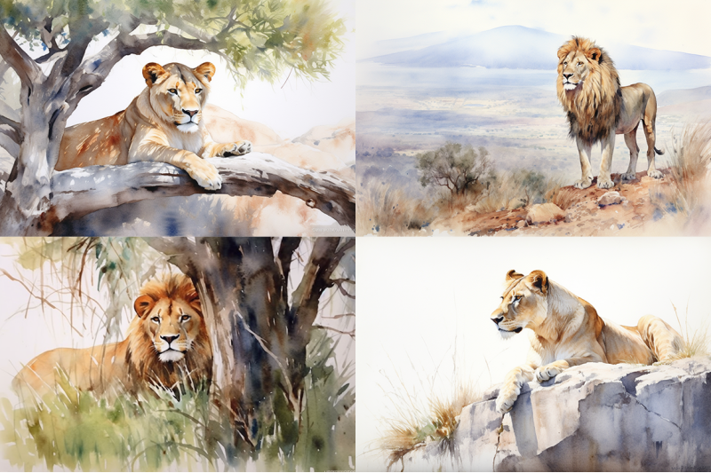 roaring-beauty-lion-watercolor-collection
