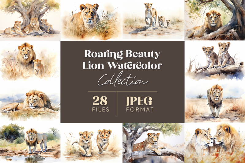 roaring-beauty-lion-watercolor-collection