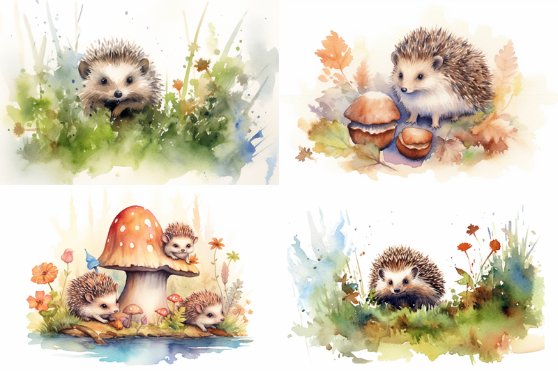 adorable-hedgehogs-watercolor-collection