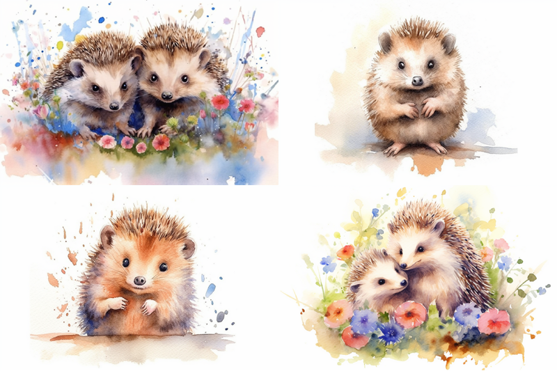 adorable-hedgehogs-watercolor-collection