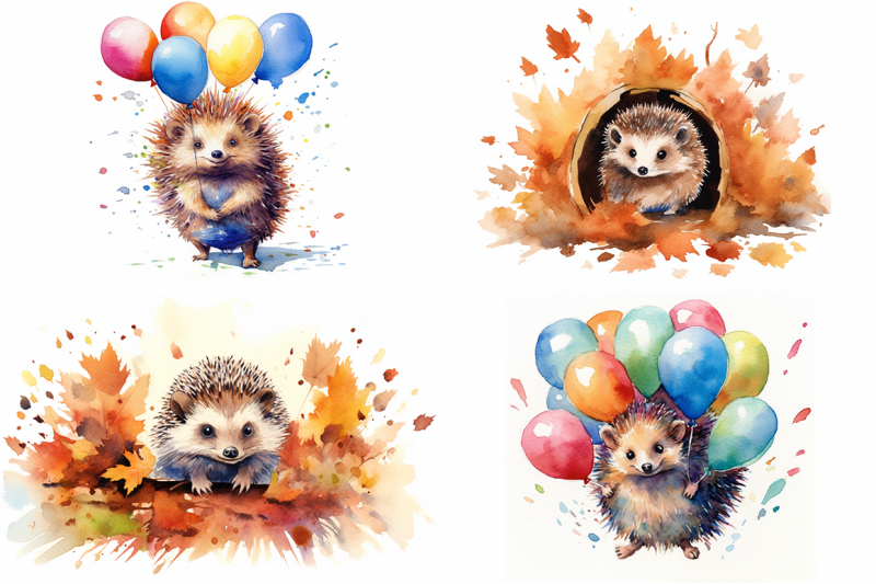 adorable-hedgehogs-watercolor-collection