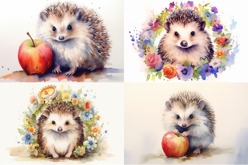 adorable-hedgehogs-watercolor-collection