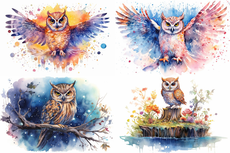 whimsical-owls-watercolor-collection