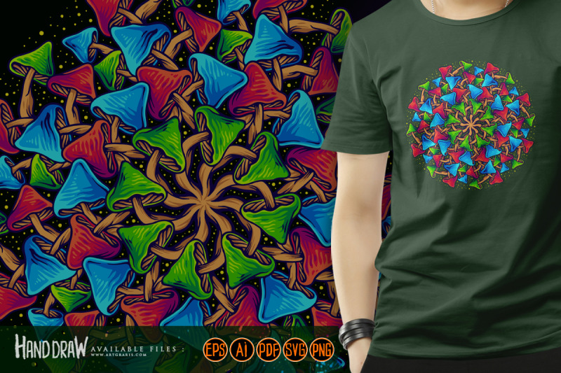 sacred-geometry-psychedelic-mandala-magic-mushroom-illustrations