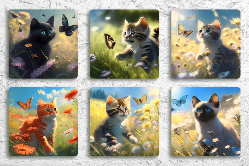 spring-cat-square-coaster-sublimation-coaster-designs-bundle