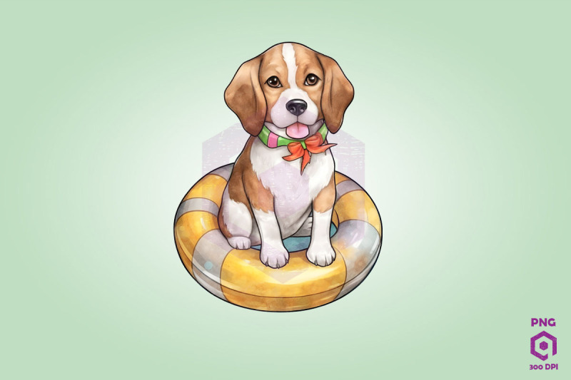 beagle-wearing-swim-float