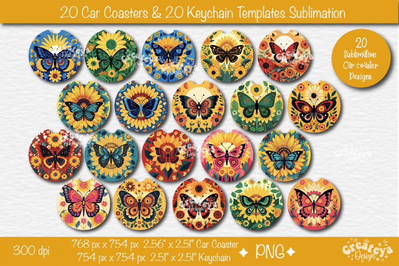 car-coaster-sublimation-bundle-round-keychain-sublimation-png-templat