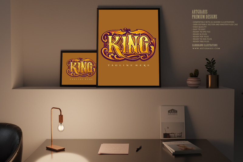 king-lettering-word-with-vintage-engraving-letter-ornament-illustratio