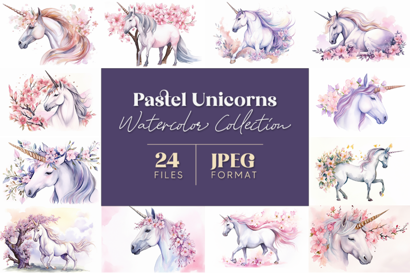 pastel-unicorns-watercolor-collection