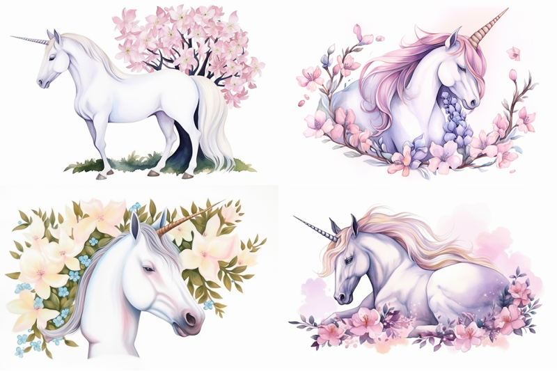 pastel-unicorns-watercolor-collection