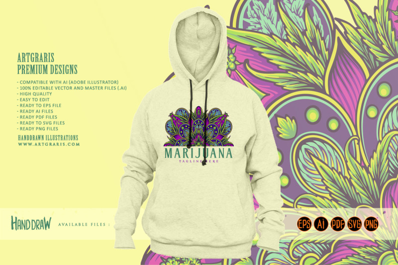 half-mandala-marijuana-leaves-ornament-decorative-illustrations