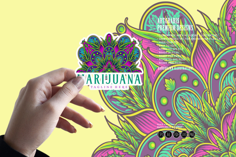 half-mandala-marijuana-leaves-ornament-decorative-illustrations