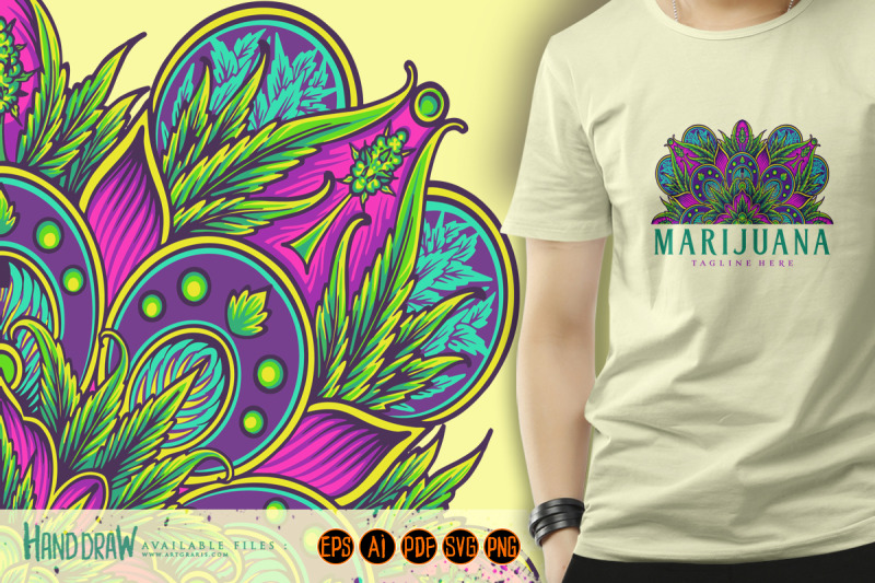 half-mandala-marijuana-leaves-ornament-decorative-illustrations