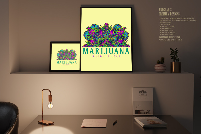 half-mandala-marijuana-leaves-ornament-decorative-illustrations