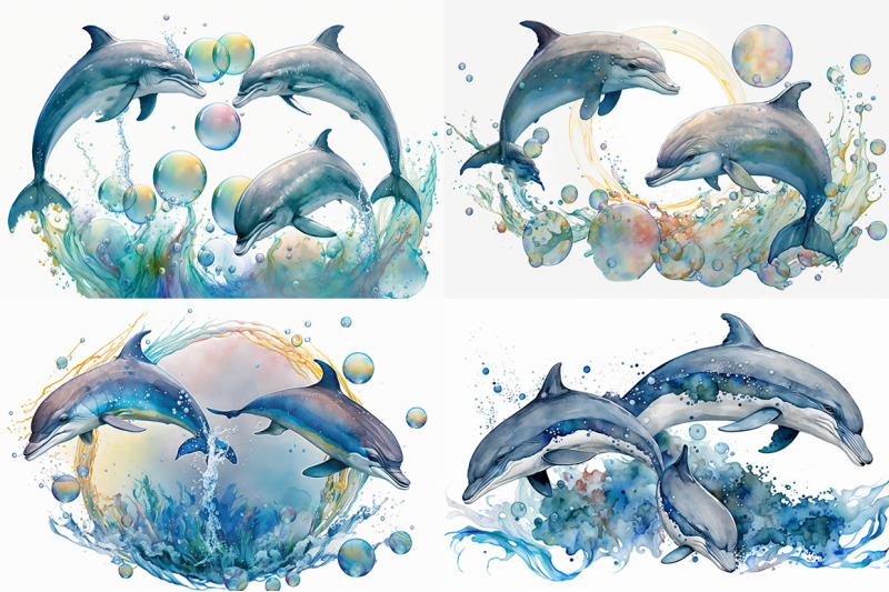 playful-dolphins-watercolor-collection