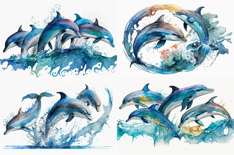 playful-dolphins-watercolor-collection