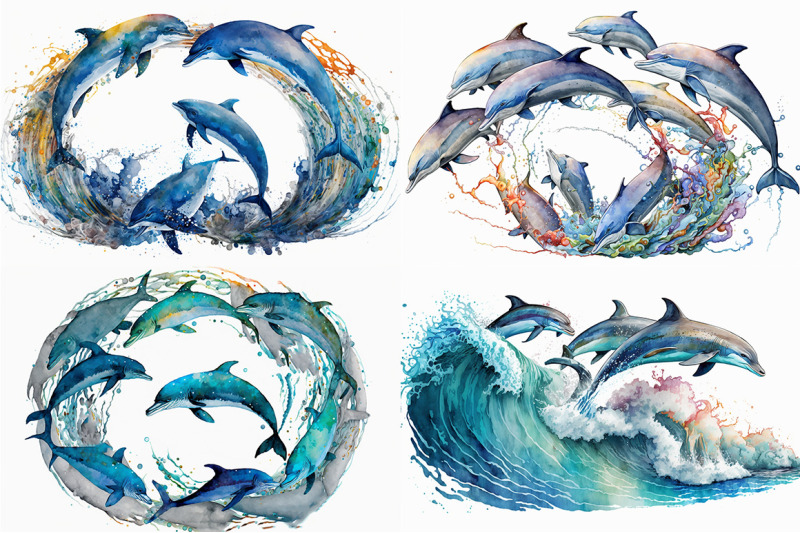 playful-dolphins-watercolor-collection