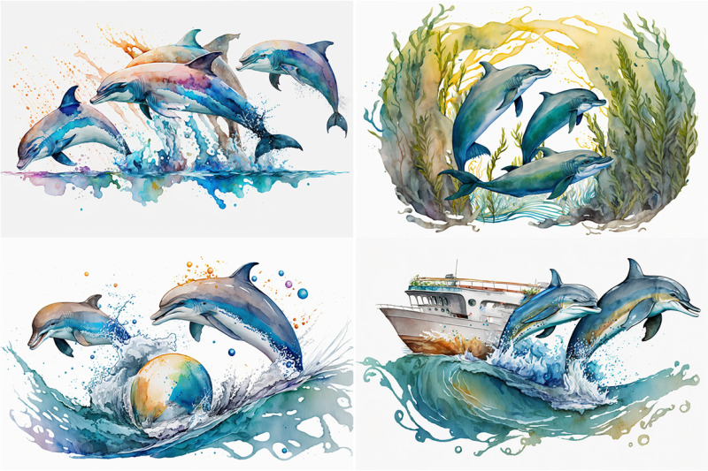 playful-dolphins-watercolor-collection