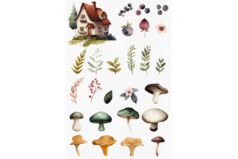 mushroom-house-watercolor-clipart-png-autumn-cozy-cute-sublimation