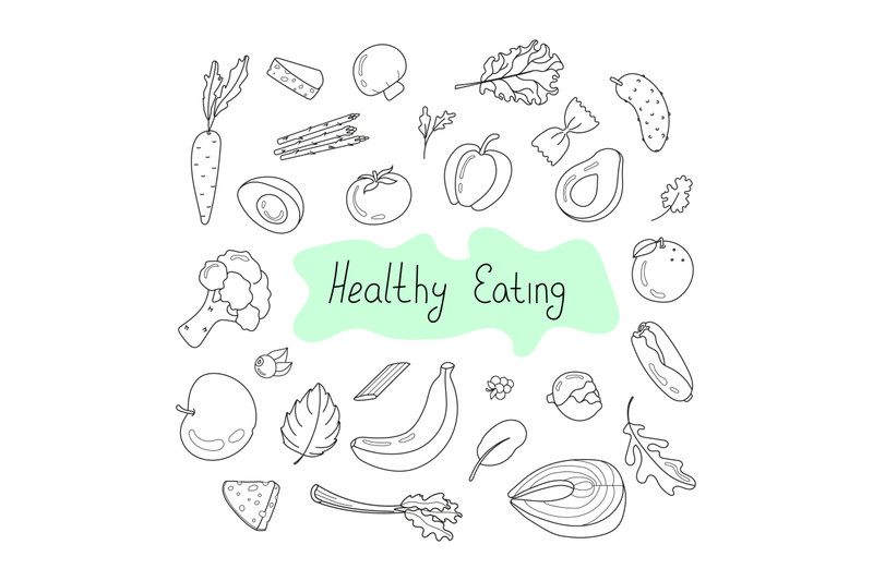 set-of-healthy-eating-in-doodle-style