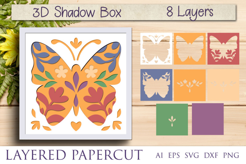 butterfly-and-flowers-3d-shadow-box-layered-svg