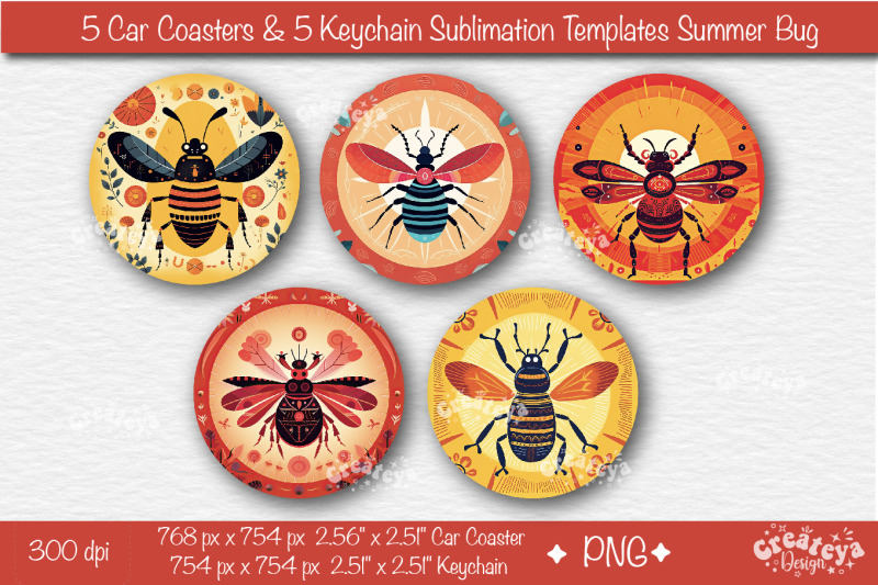 car-coaster-sublimation-bundle-round-keychain-sublimation-summer-bug