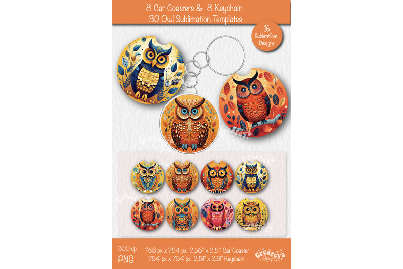 car-coaster-sublimation-bundle-round-keychain-sublimation-3d-owl-png