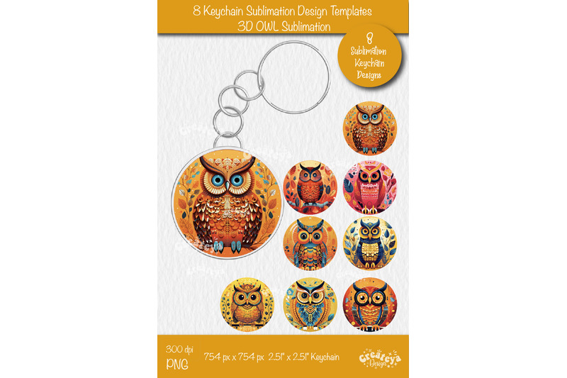 round-keychain-sublimation-bundle-3d-owl-keychain-sublimation-template