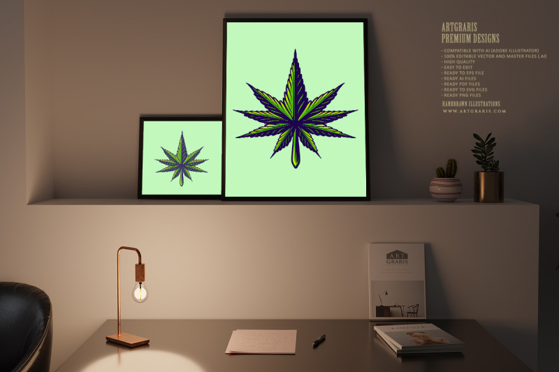 geometric-hemp-leaf-shape-ornament-logo-illustrations