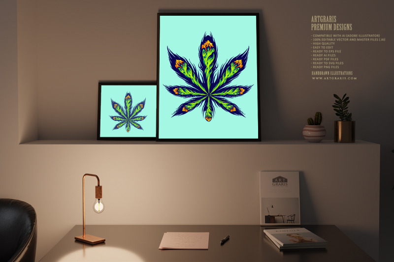 lighting-cannabis-joint-arrangement-form-into-sativa-leaf-illustration