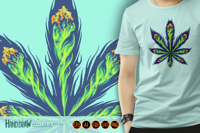 lighting-cannabis-joint-arrangement-form-into-sativa-leaf-illustration