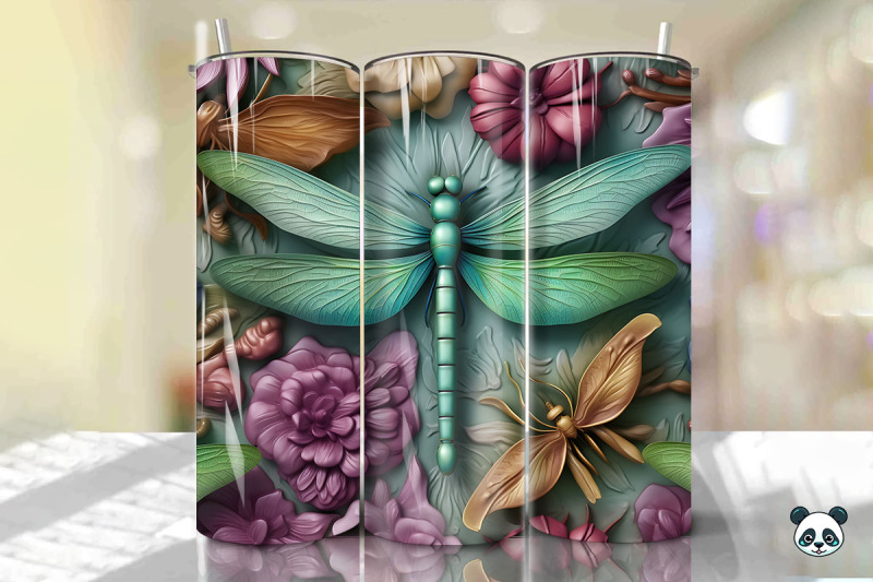 colorful-3d-dragonfly-tumbler-wrap-png-1