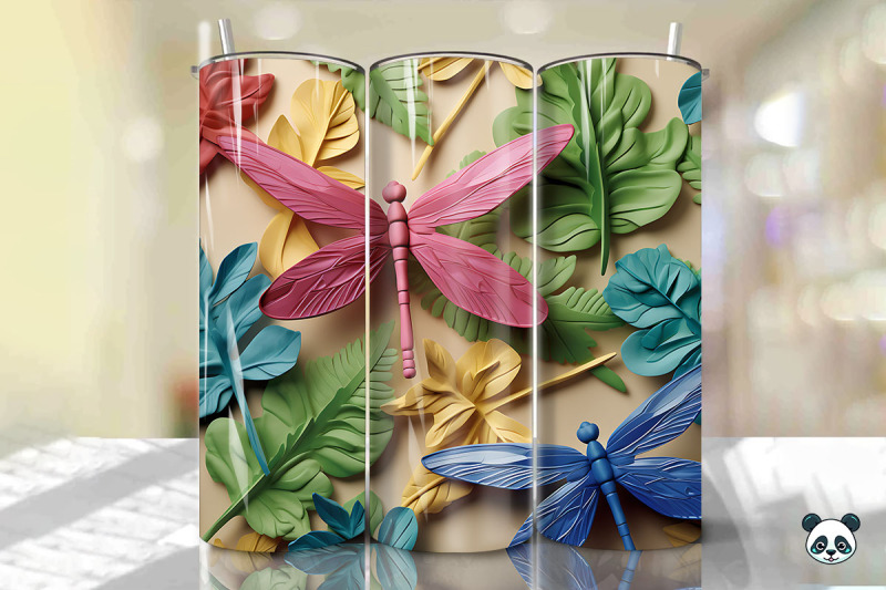 colorful-3d-dragonfly-tumbler-wrap-png-7