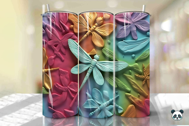 colorful-3d-dragonfly-tumbler-wrap-png