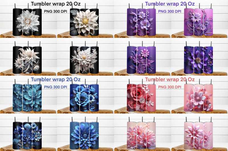 3d-flower-sublimation-tumbler-bundle-3d-tumbler-wrap