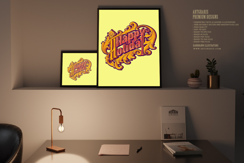 happy-holiday-lettering-word-petal-engraved-letter-illustrations