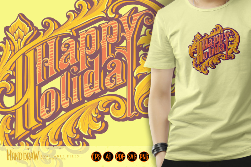 happy-holiday-lettering-word-petal-engraved-letter-illustrations