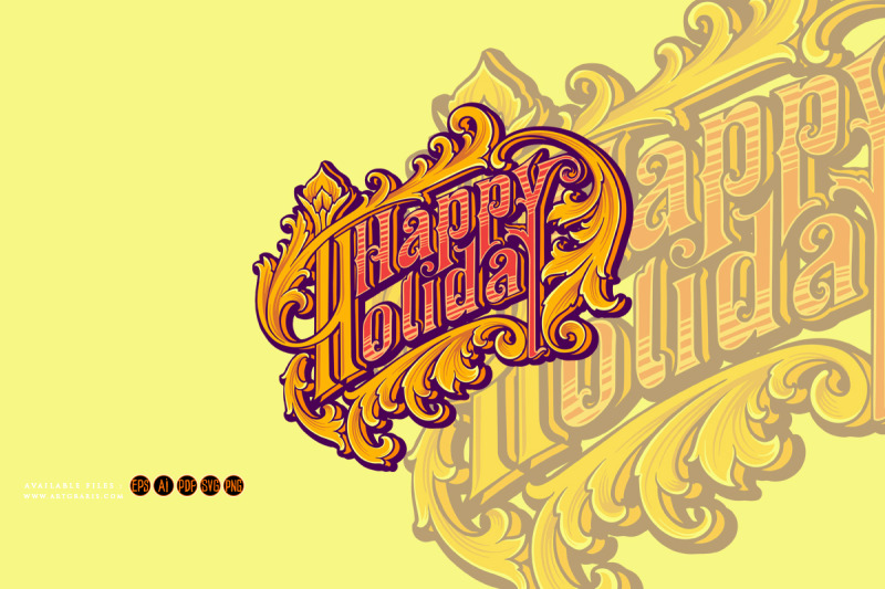 happy-holiday-lettering-word-petal-engraved-letter-illustrations