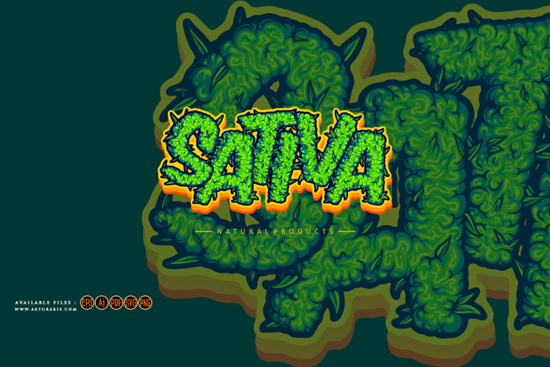 sativa-word-lettering-cannabis-buds-letter-illustrations