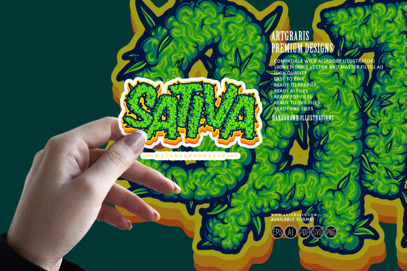 sativa-word-lettering-cannabis-buds-letter-illustrations